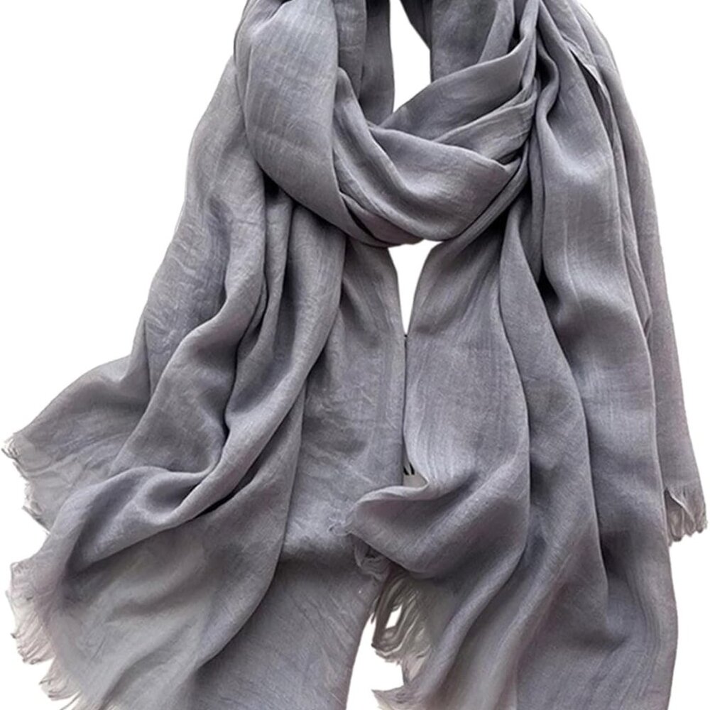 Solid color cotton and linen scarf, wrinkled all season versatile long sunscreen
